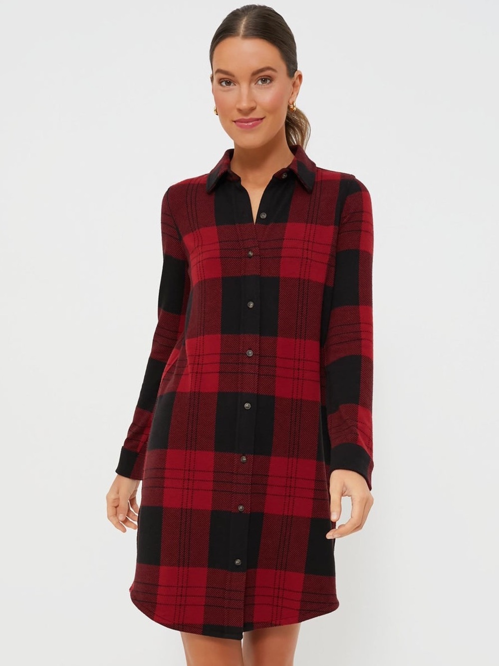 FAHERTY Orchard House Plaid Red Legend Flannel Button Down Sweater Shirt Dress S